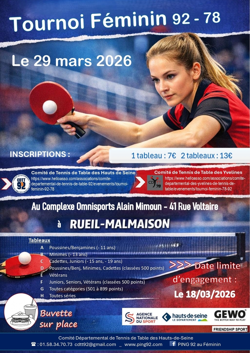 Tournoi interdépartemental féminin le 29 mars à Rueil-Malmaison
