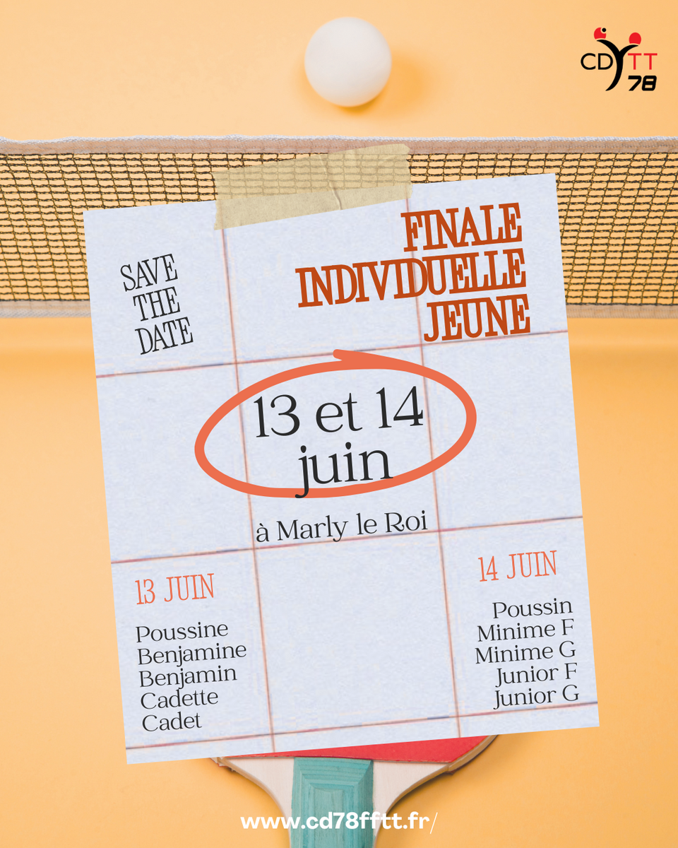 Finales individuelles jeunes des Yvelines les 13 et 14 juin à Marly-Le-Roi