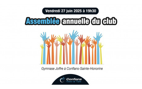 Assemblée annuelle du club vendredi 27 juin à 19h30
