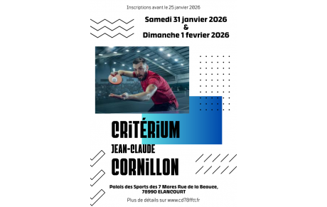 Critérium JC Cornillon à Elancourt les 31 janvier et 1er février