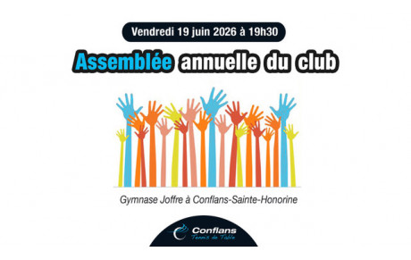 Assemblée annuelle du club vendredi 19 juin à 19h30 au gymnase Joffre